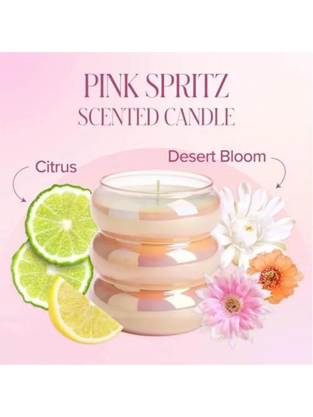 Pink Spritz Scented Candle in Bubble Glass, Iridescent Finish, 18 oz Premium Wax